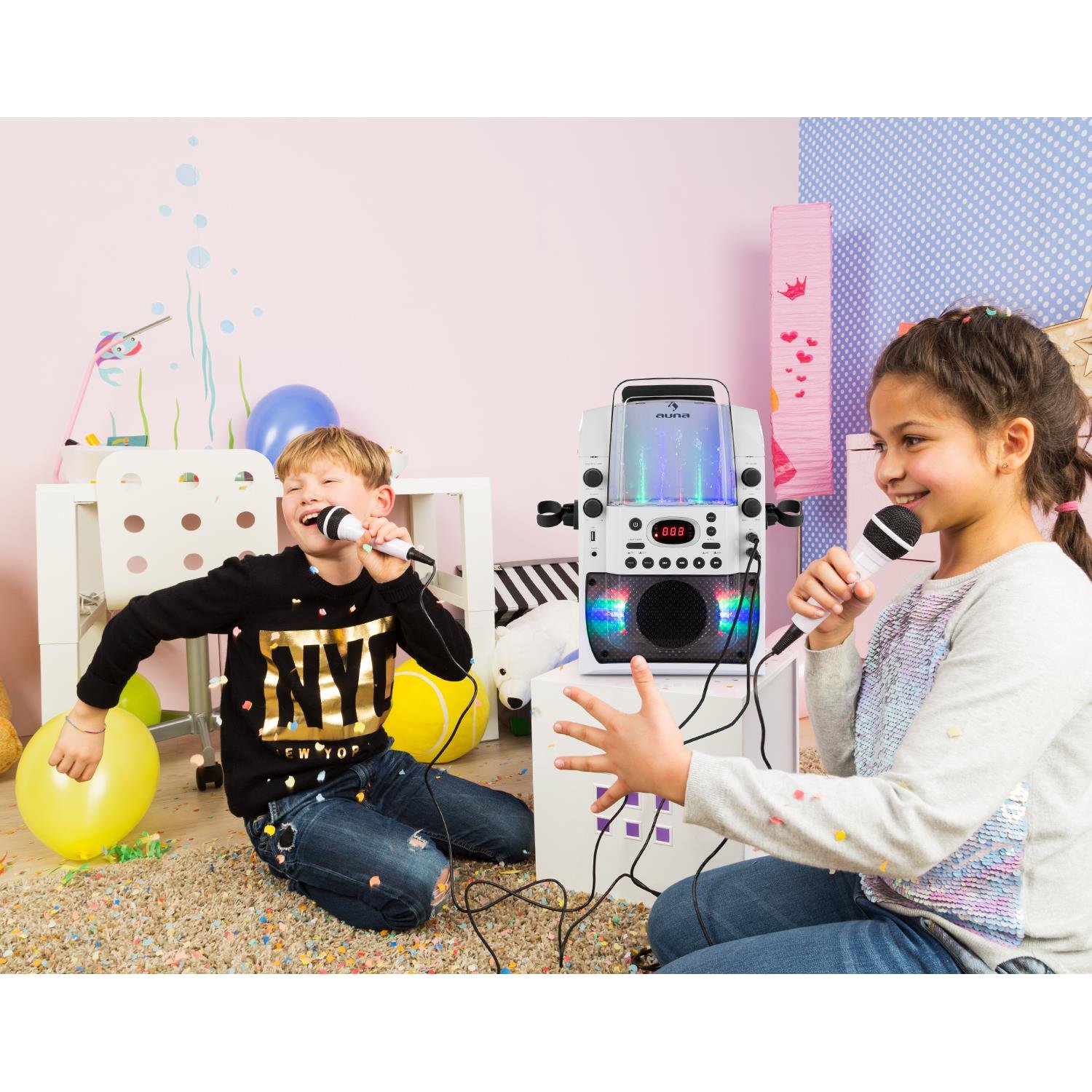 auna-kara-liquida-bt-karaoke-anlage-mit-dazzl-mic-set-und-led-wasserfont-ne-grau image 2