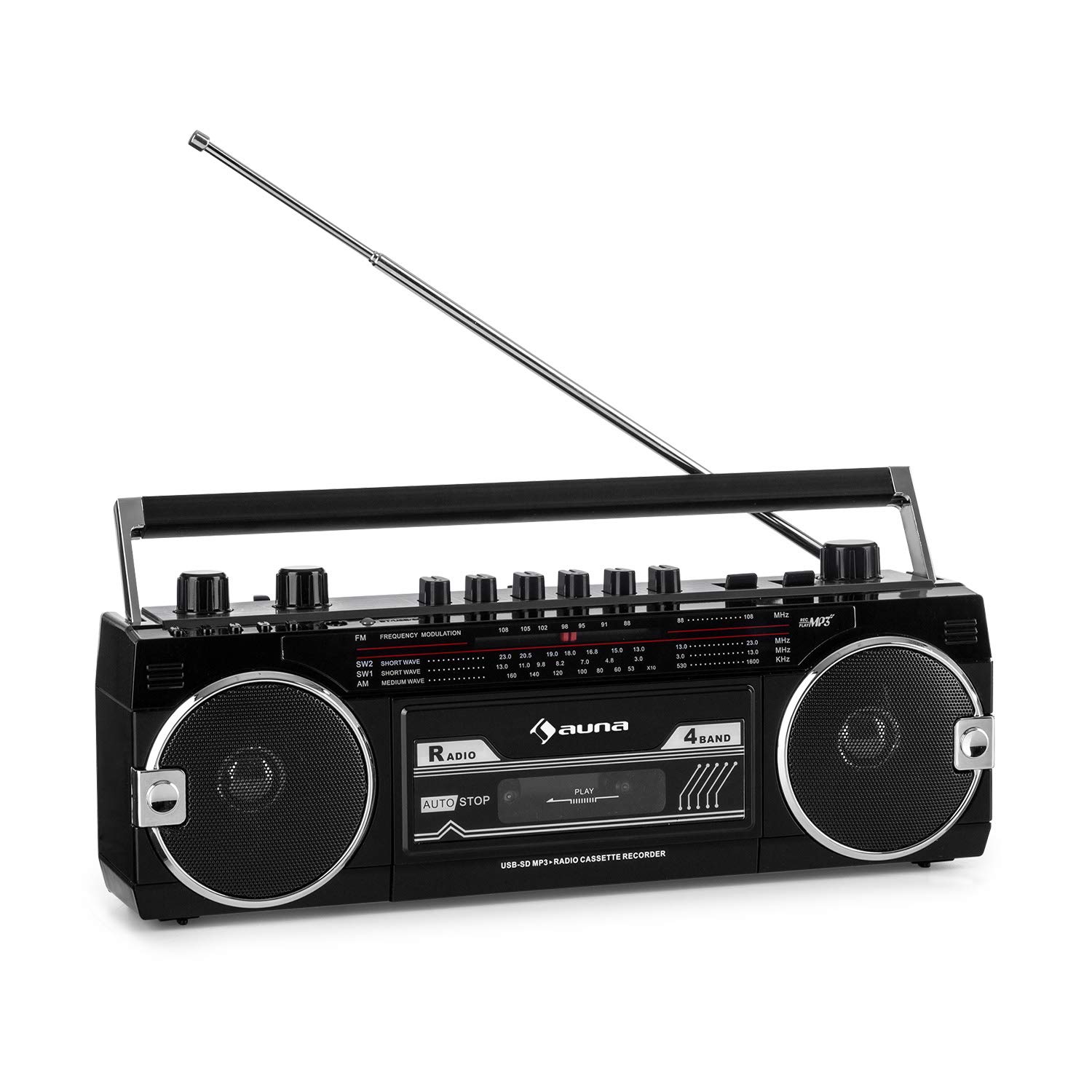 auna-duke-mkii-kassettenrekorder-mit-bluetooth-und-4-band-radio-schwarz image 1