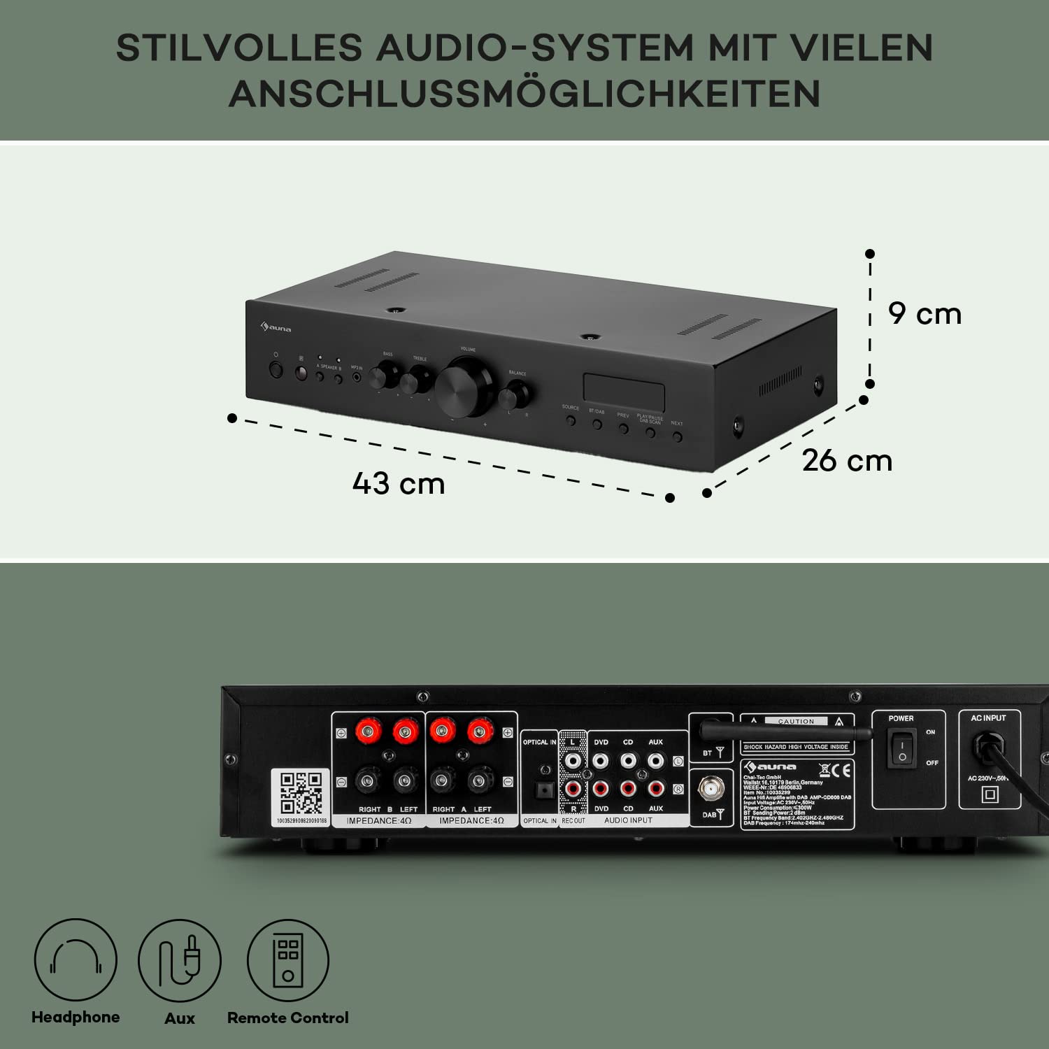 auna-hifi-stereo-mini-verst-rker-2-kanal-4x100-w-mit-dab-radio-und-fernbedienung image 6