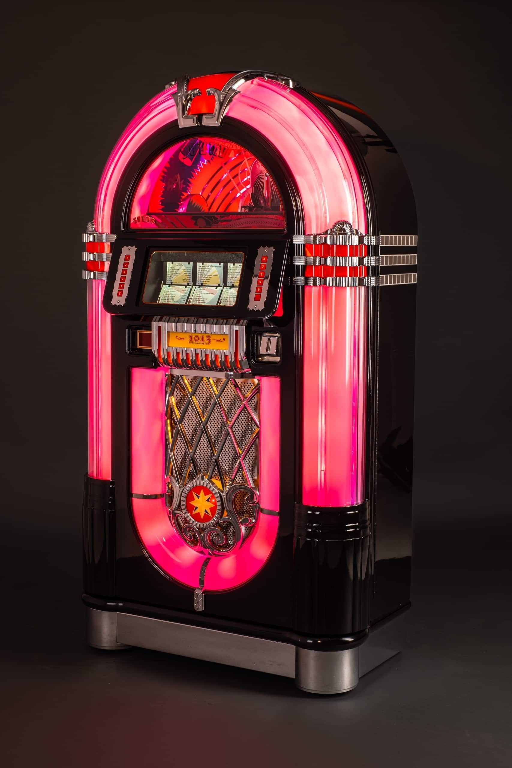 sound-leisure-sl15-slimline-cd-jukebox-piano-black-bentley-grille-pre-loved image 2
