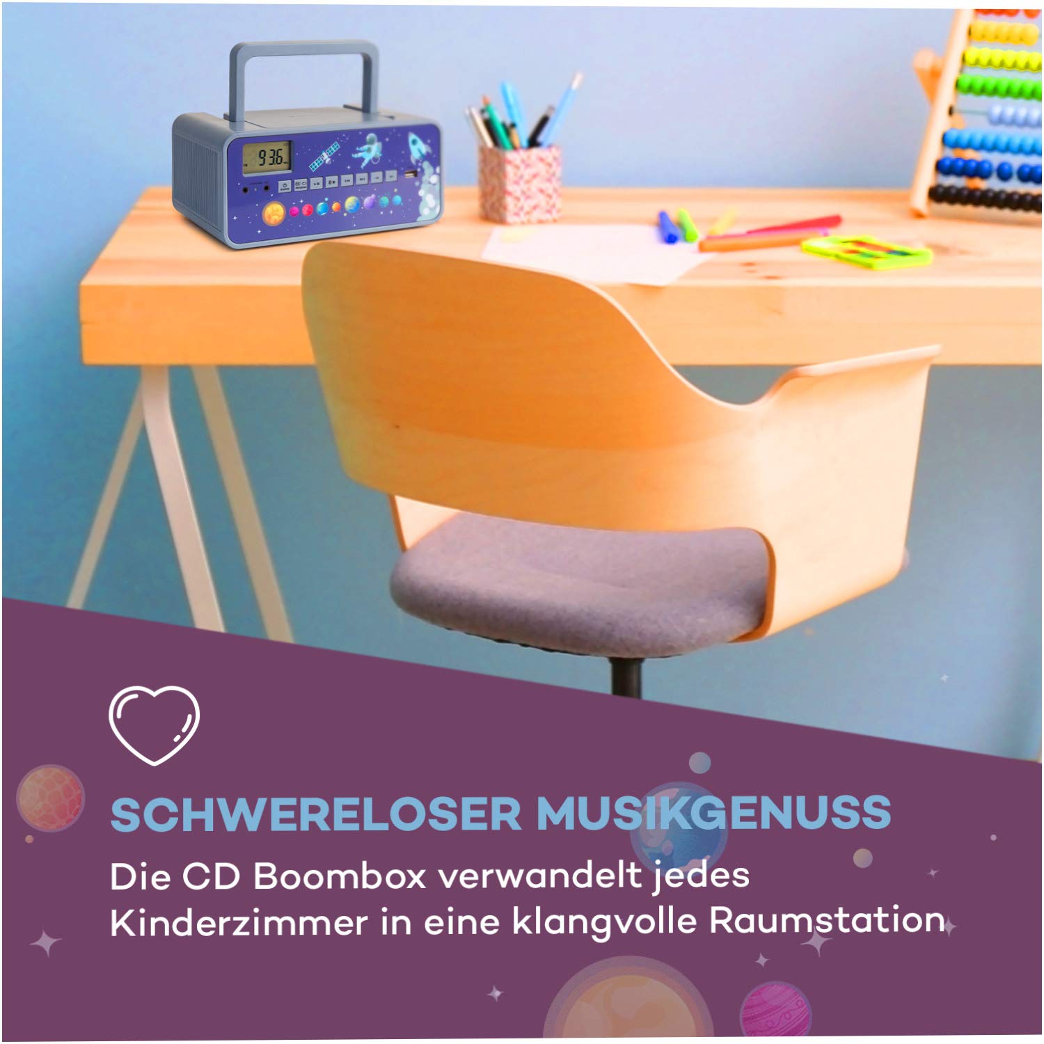 auna-kidsbox-cd-boombox-kinder-cd-player-mit-handmikrofon-bluetooth-usb-led-disp image 2