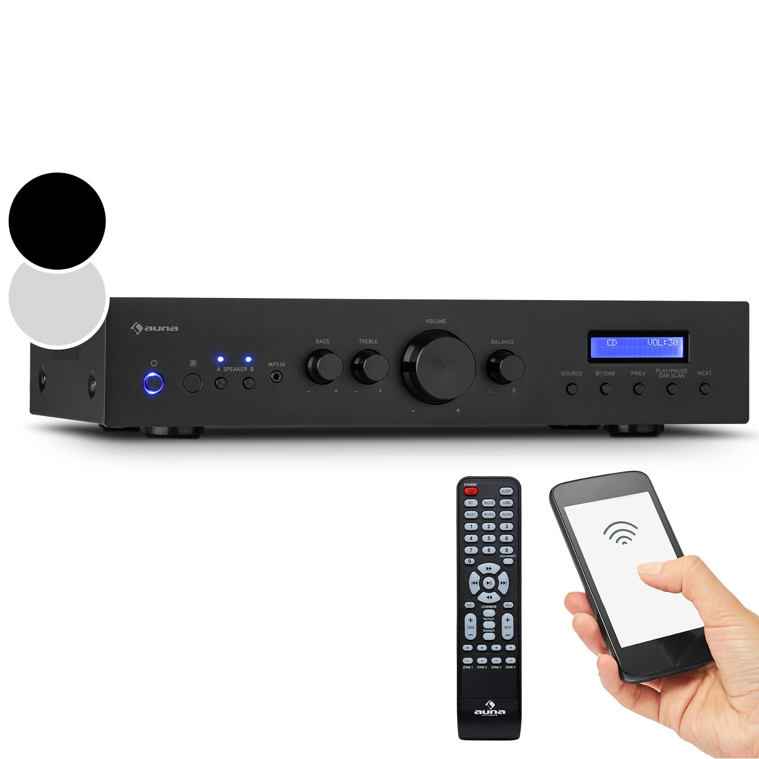 auna-hifi-stereo-mini-verst-rker-2-kanal-4x100-w-mit-dab-radio-und-fernbedienung image 1