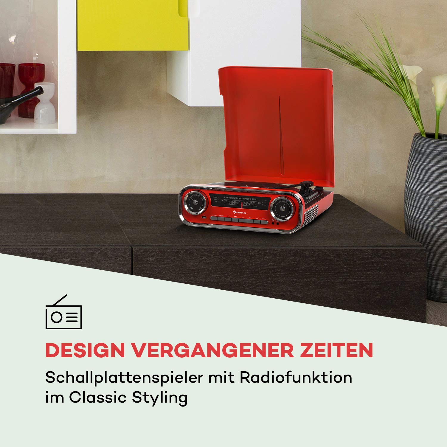 auna-challenger-lp-plattenspieler-mit-stereolautsprecher-bluetooth-und-ukw-radio image 2