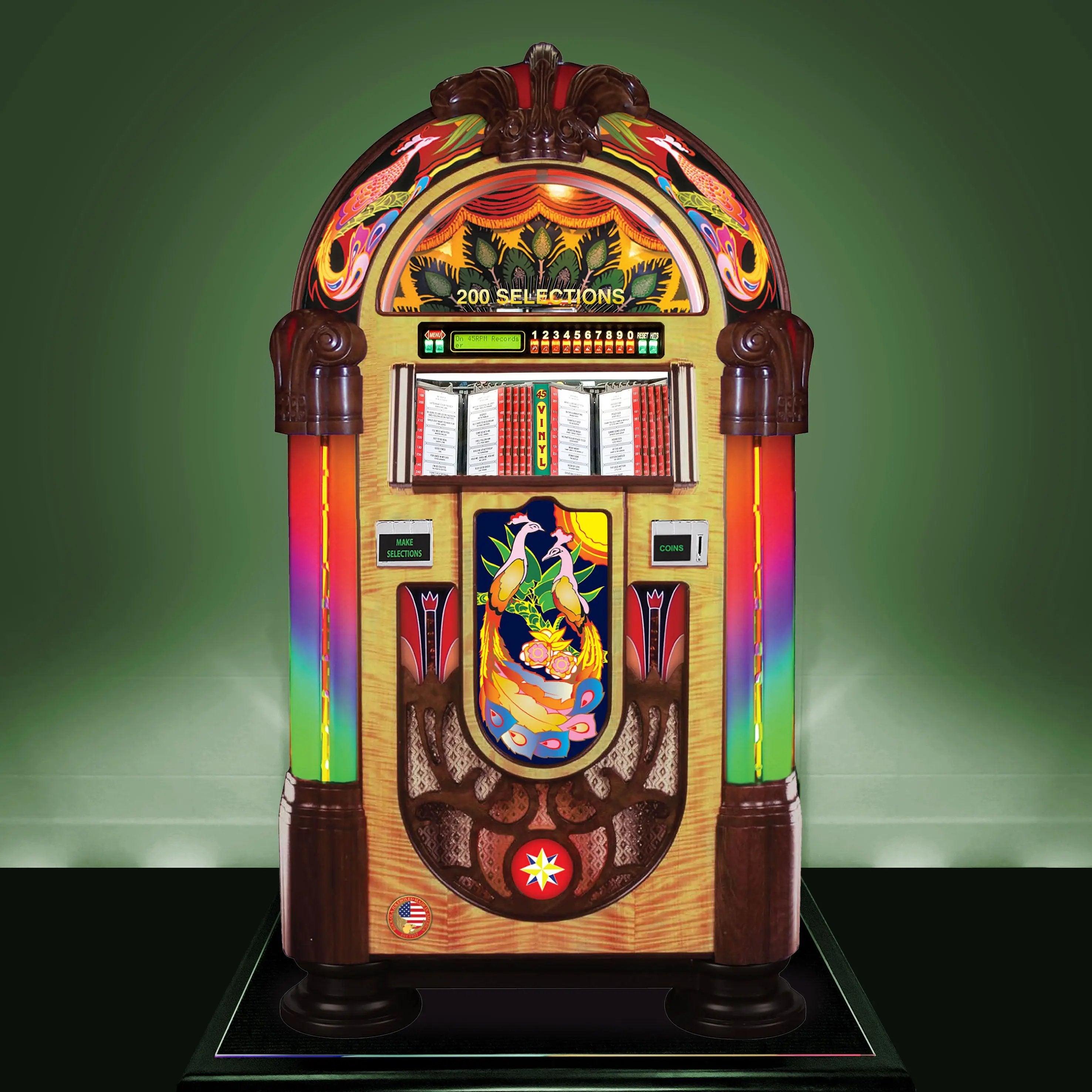 rock-ola-authentic-peacock-bubbler-vinyl-45-jukebox-walnut image 2