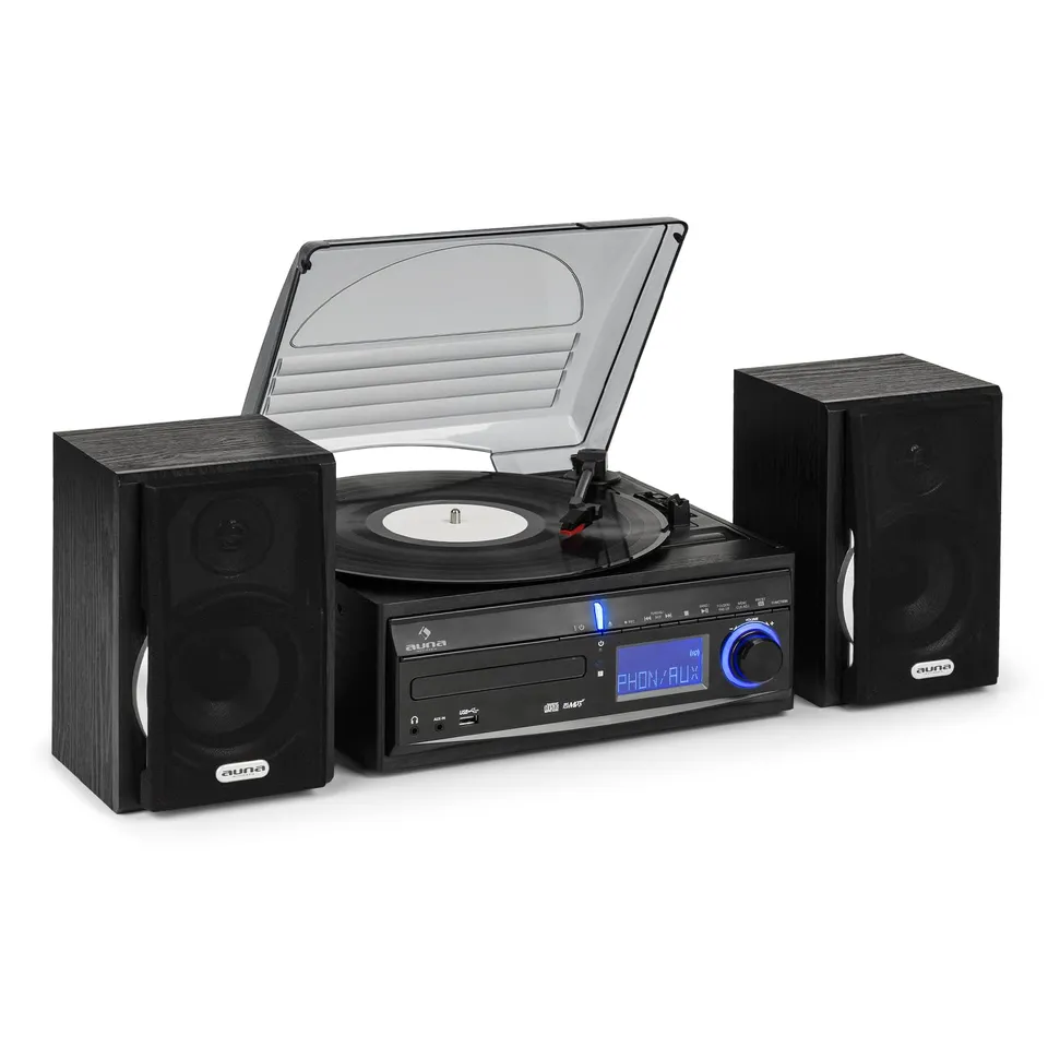 auna-mg-ds2-hifi-stereoanlage-schwarz-plattenspieler-cd-radio-mit-lautsprecher image 1