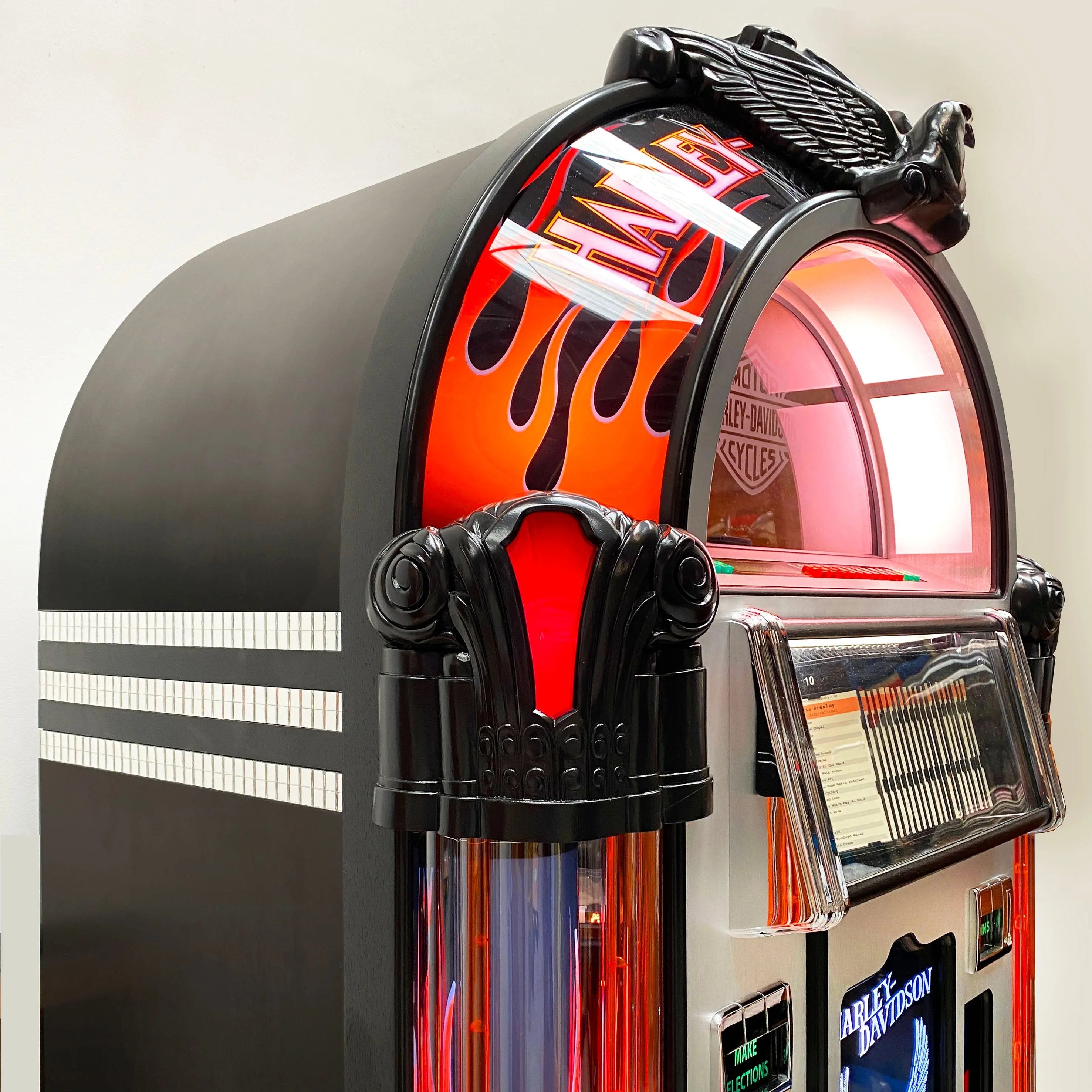 rock-ola-bubbler-harley-davidson-flames-cd-jukebox-brushed-aluminum-100-cds-blue image 2