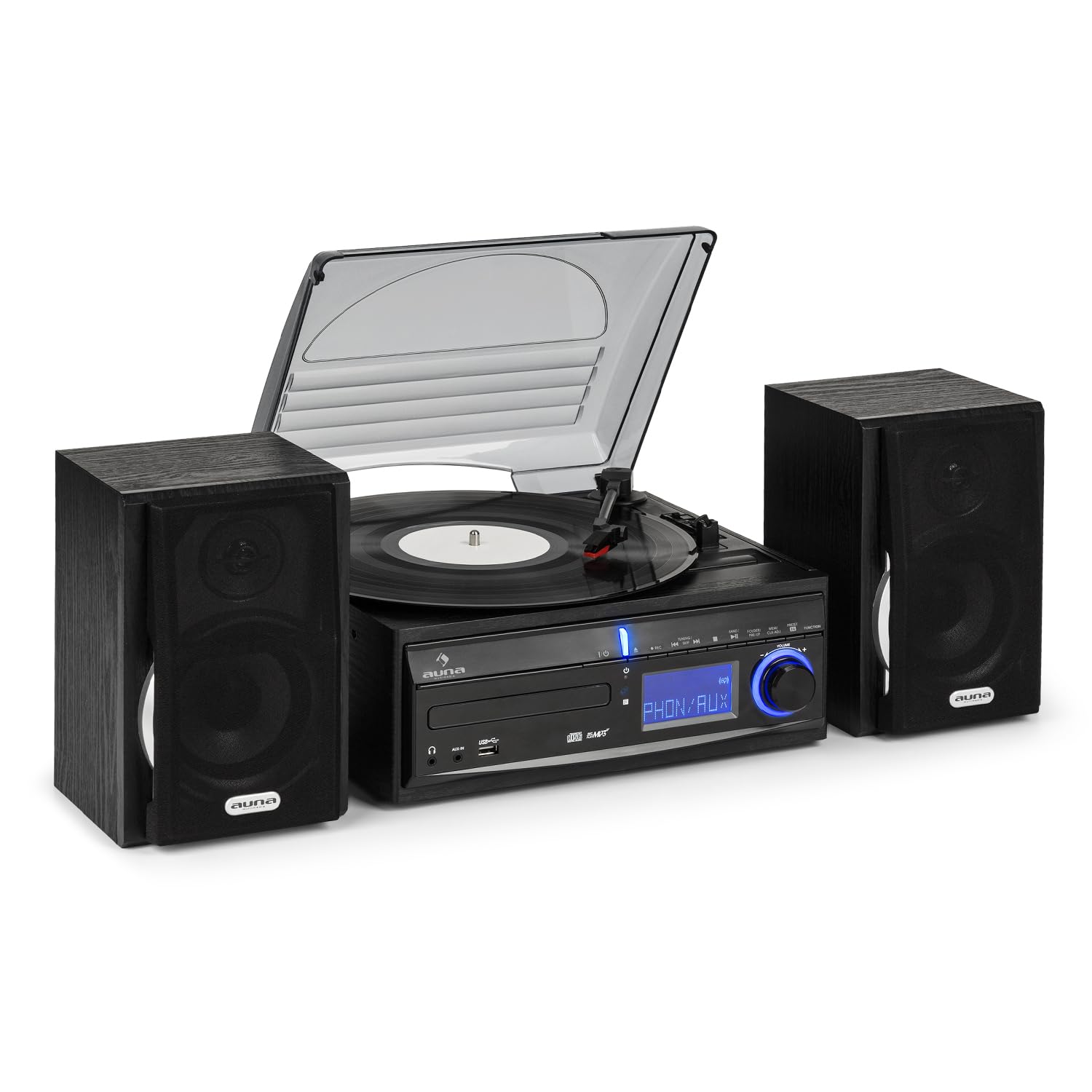 auna-mg-ds2-hifi-stereoanlage-schwarz-plattenspieler-cd-radio-mit-lautsprecher image 1